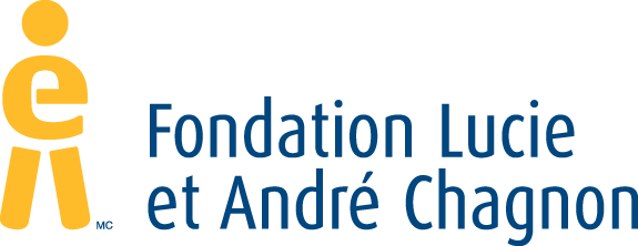 Logo jaune représentant une personne stylisée à côté du texte « Fondation Lucie et André Chagnon » en lettres bleues sur fond blanc.