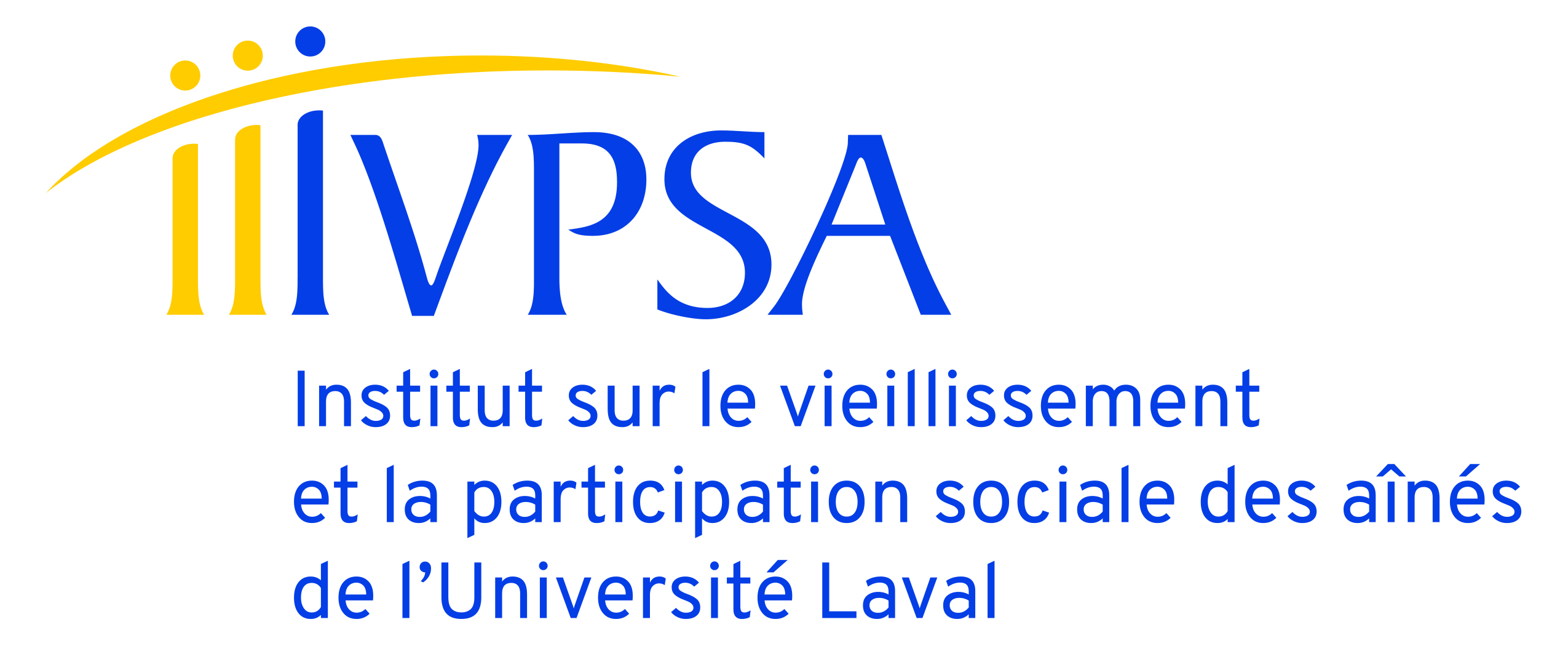 Logo de l'IVPSA, comportant des figures stylisées jaunes et un texte bleu indiquant « Institut sur le vieillissement et la participation sociale des aînés de l'Université Laval.