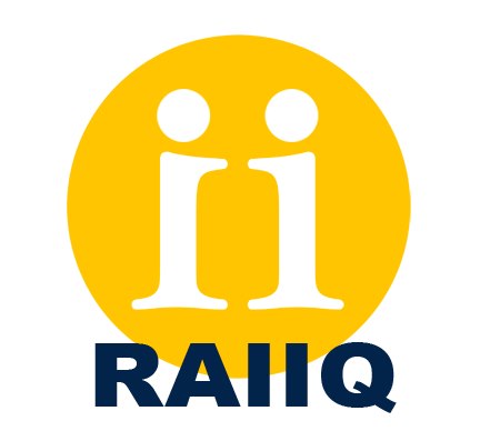 Logo avec deux « i » minuscules blancs ressemblant à des figures humaines sur un cercle jaune. Sous le cercle, le texte « RAIIQ » est écrit en lettres noires et grasses.