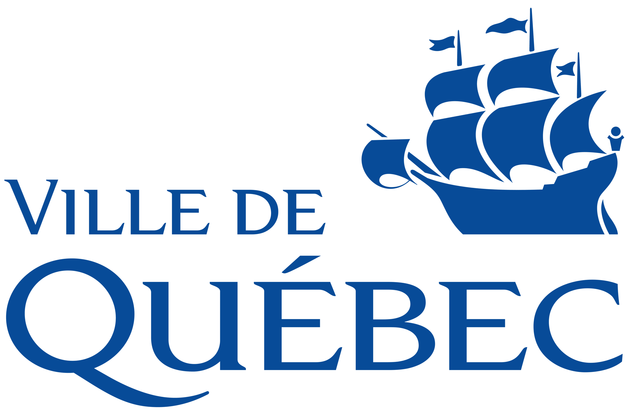 Logo de la Ville de Québec comportant le texte « Ville de Québec » en bleu avec une représentation stylisée d'un voilier à droite.