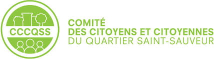 Le logo du CCCQSS, Comité des Citoyens et Citoyennes du Quartier Saint-Sauveur, présente un dessin circulaire vert avec une maison et un arbre, accompagné de son nom en texte vert.