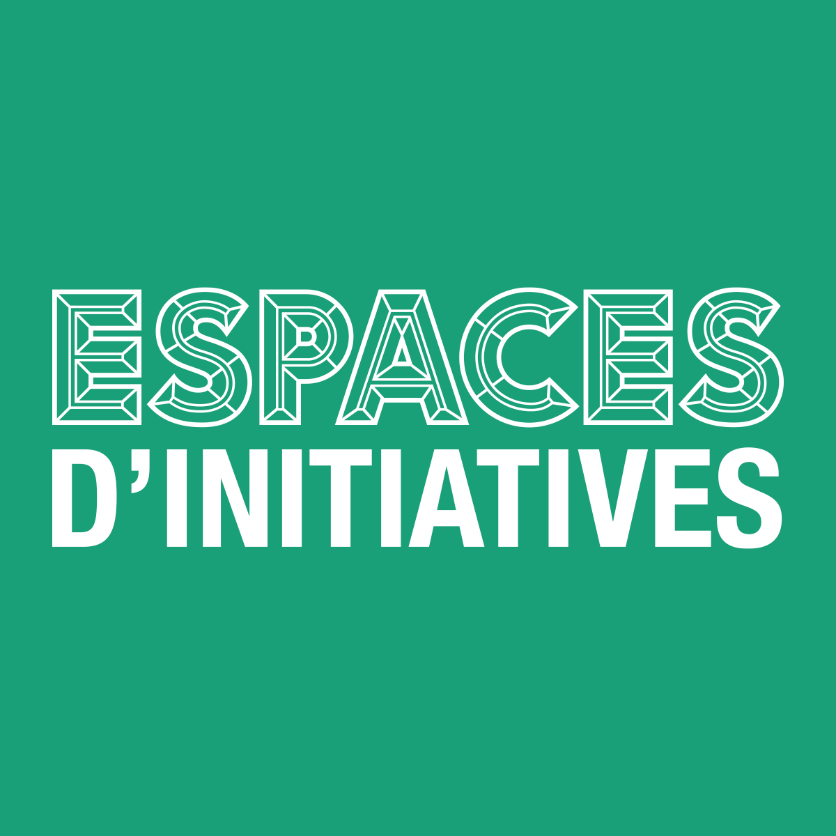 Graphique textuel avec les mots « ESPACES D'INITIATIVES » en lettres blanches et grasses sur fond vert.