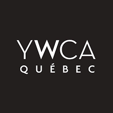 L'image montre un fond noir avec le texte « YWCA QUÉBEC » en blanc, centré dans une police audacieuse et moderne.